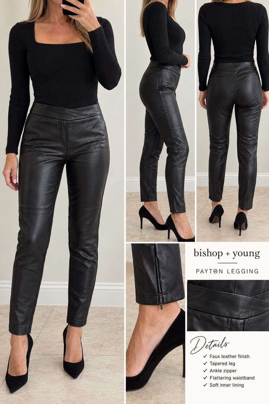 Bishop + Young Payton Black Faux Leather Leggings Size M NWT